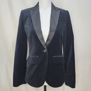 Boden Black Single Breasted Velvet Pockets Fitted Blazer Formal Jacket, Size 2